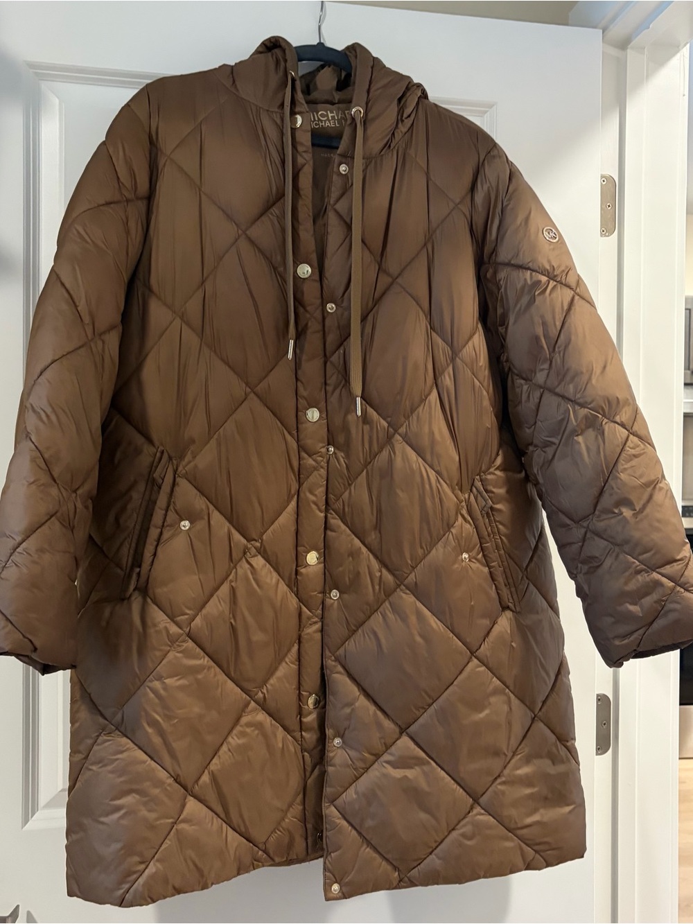 Michael Kors (XL) lightweight Quilted Bronze faux fur hooded Puffer Coat